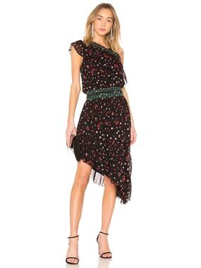 JOIE HAFSA ONE SHOULDER FLORAL SILK DRESS